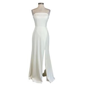 AQUA Women's Formal Dress Size 10 Ivory White Strapless Thigh Slit Long Gown